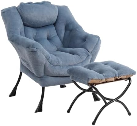 Furlide Lazy Chair with Ottoman, Plush Reading Chair for Bedroom，Light Blue by Furlide