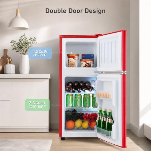 3.5 Cu. Ft. Retro Mini Fridge with Freezer, Compact Dual Door Refrigerator - Image 3