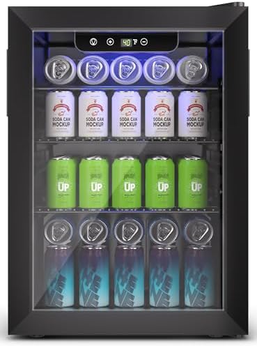 Feelfunn 2.6CuFt Beverage Refrigerator, 95 Can Mini Fridge with Glass Door by Feelfunn