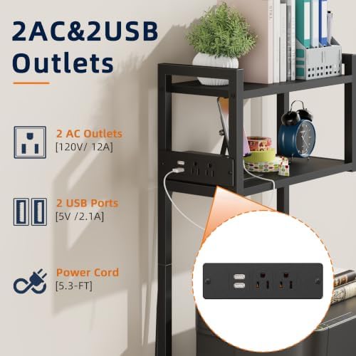 HIGDBFE 3 Drawer File Cabinet with Charging Station, 49''H Tall, 3-Tier Small Filing Cabinet for Home Office, 20''*15'' for Small Printer, Fabric Drawer, Printer Stand, Black - Image 6