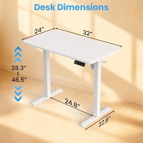 Electric Standing Desk, 32" x 24" Adjustable Height Sit Stand Desk, Small Space Workstation, Compact Computer Desk for Home Office, Stable Steel Frame (White) - Image 3