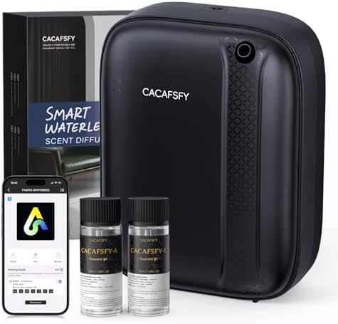 Waterless Essential Oil Diffuser,(2 * 50ml Fragrances Included) 3000 Sq.Ft Coverage 400ml Capacity Hotel Scent Diffuser,Cold Air Tech, App & Button Control,Scent Diffusers for Home Large Room (Black) by CACAFSFY