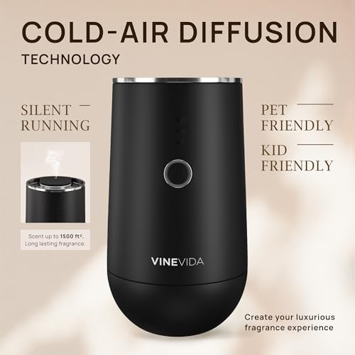 VINEVIDA Waterless Diffuser - Essential Oil Diffuser for Home - Black Scent Diffuser for Home, Battery Operated Aromatherapy Diffuser - Car, Room Fragrance Air Diffuser - Image 4