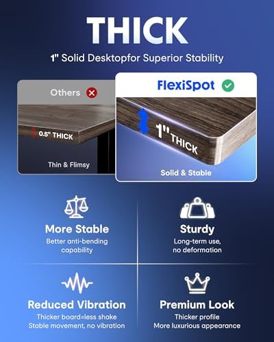 FLEXISPOT EN1 One-Piece Standing Desk, Electric Adjustable with 4 Memory Presets, 176 LBS Capacity, Stable & Quiet, Seamless Desktop for Home Office & Dual Monitors, 60"x24" Black Walnut - Image 3