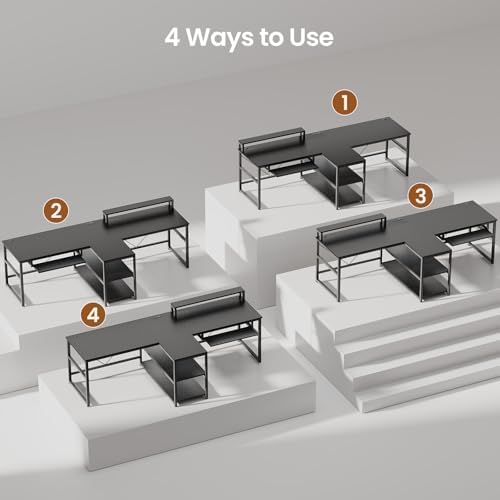 SEDETA 94.5" 2 Person Gaming Desk with Storage Shelves,Carbon Fiber Black - Image 5
