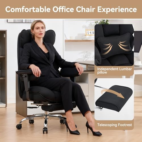 Efomao Executive Office Chair, Mesh Black Fabric Big and Tall Desk Chair - Image 5
