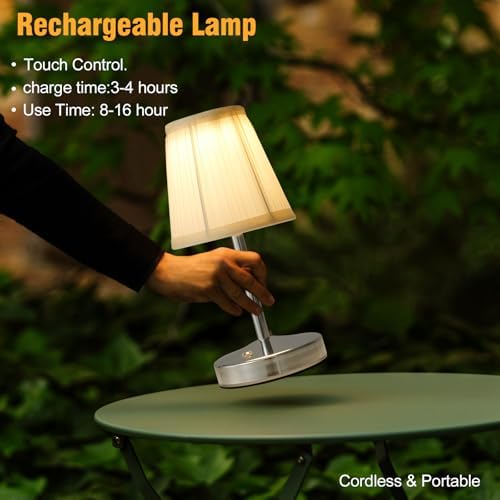 3000 mah Battery lamp,5W LED Small Touch Lamps,3 Color Temperature Dimmable Rechargeable Lamp,Cordless Lamp for Kitchen,Mini Lamps for Small Spaces (Chrome,2 Pack) - Image 6