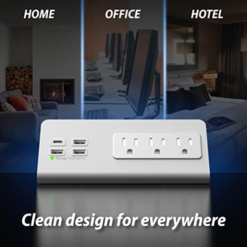 Nightstand Edge Mount Power Strip with USB-C Ports Tabletop Surge Protector Desk Clamp Power Sockets with 3 AC Outlets &4 Fast Charging USB Ports for Home Office Hotel and Dormitory - Image 2