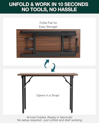 Frylr Small Folding Computer Desk – 43.3 Inch Portable Table for Craft and Study, Lightweight Desk for Small Spaces, Foldable Laptop Table Built-in AC/USB Outlets for Convenience, Dark Walnut - Image 3
