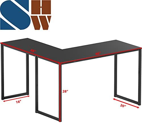SHW Mission 48 x 48 L-Shape Home Office Computer Desk, Black - Image 3