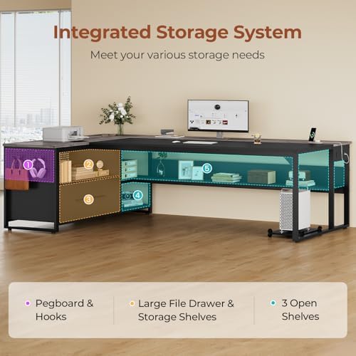 UPOSOJA 71" Executive Desk, L Shaped Office Desk with Widen File Drawers - Image 3
