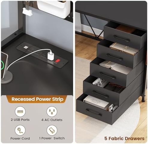 SEDETA L Shaped Gaming Corner Desk with Drawers, Hutch and Storage Shelves - Image 5