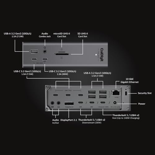CalDigit TS5 Plus Thunderbolt 5 Docking Station: 20-Port PCIe-10GbE Mac|PC - Image 3