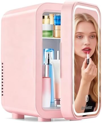 Enventor Mini Fridge with Dimmable LED Mirror, 6L/ 8 Can, AC/DC Power, Pink by EnventorToBeALifeInventor