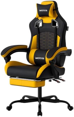 Gaming Chair with Massage,Ergonomic PC Gaming Chair with Footrest Comfortable Headrest and Lumbar Support,High Back Game Chair PVC Leather,300LBS (Sunflower Yellow) by WOTSTA