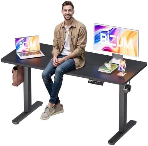 BIZUM Electric Standing Desk, 55" x 24" Height Adjustable Desk, Black Sit to Stand Desk Memory Gaming Computer Workstation for Home Office by Unknown