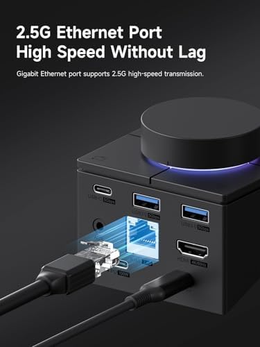 Hagibis Knob USB C Hub with Shortcut Buttons, RGB Type-C Docking Station with 4K@60Hz HDMI, 100W PD, 5Gbps USB-C, 2 USB3.0, 2.5G RJ45, AUX, SD3.0, Micro SD3.0 for MacBook iPad Pro Laptop (Black 2.5G) - Image 7