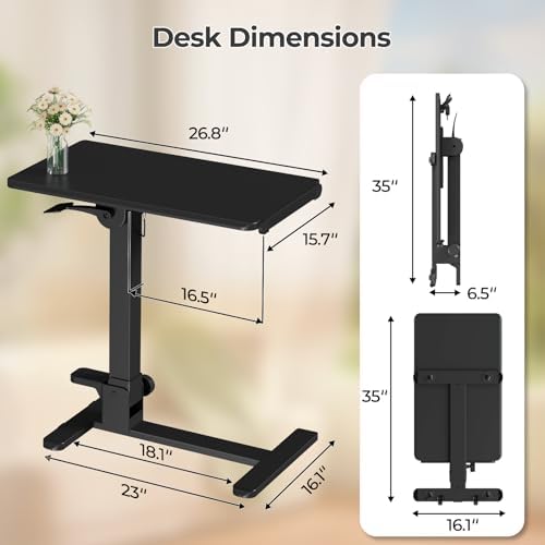 27" Portable Mobile Standing Desk, No-Assembly Needed, Black - Image 3