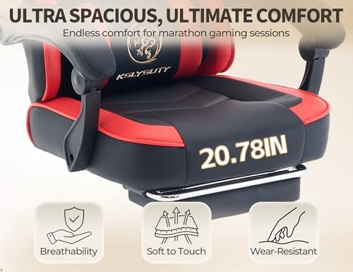 Office Desk Computer Gaming Chair for Adults, Ergonomic High Back Gamer Chair with Massage and Pocket Spring Cushion, Swivel Comfy Video Game Chairs with Footrest and Lumbar Support (Black Red) - Image 4