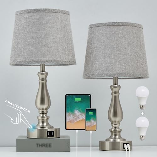 EJIAXIN Table Lamps for Bedroom Set of 2,Dimmable Touch Bedside Lamps with Dual USB A+C Ports - Nightstand Lamp for End Table Modern Night Stand Lamps for Living Room Guest Room by WelcometoEJIAXIN