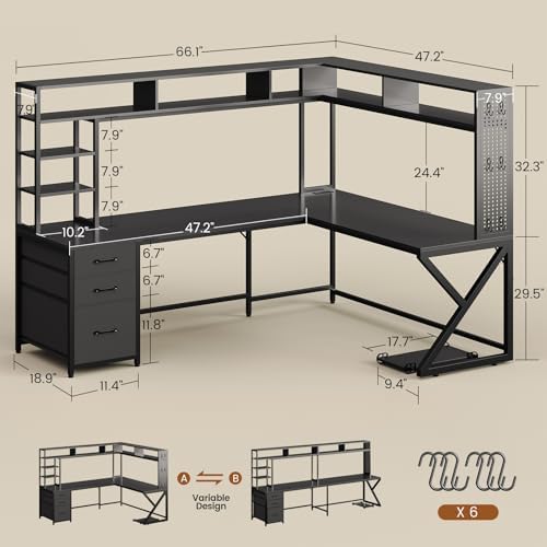 SEDETA L Shaped Gaming Desk with Storage Shelves, Hutch, Drawers - Image 2
