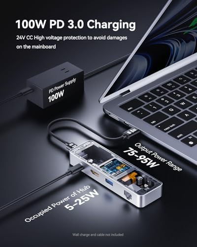DOCKCASE Explorer Edition Visual Smart USB C Hub (6-in-1) with HDMI Port 4K@60Hz,Gigabit Ethernet,USB-C and 2 USB-A 5Gbps Data Ports, 100w PD Power Delivery, for MacBook Air/Pro, XPS, and More - Image 5