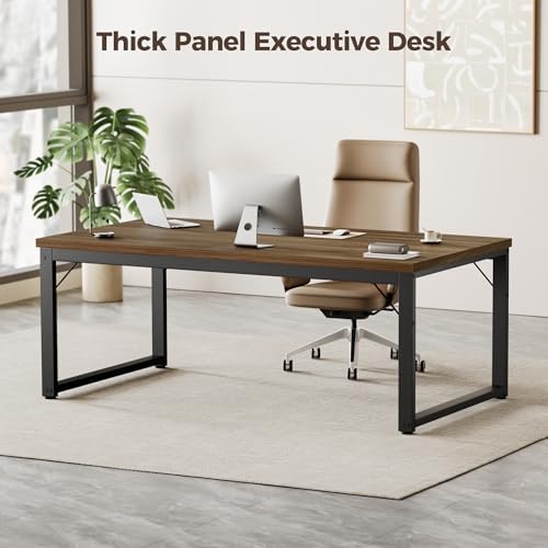 Mericonia 54 Inch Computer Desk, 1" Thick Large Office Table, Walnut - Image 3