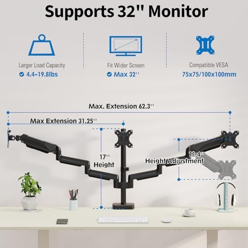 Triple Monitor Desk Mount for Computer Screens up to 32" - Image 2
