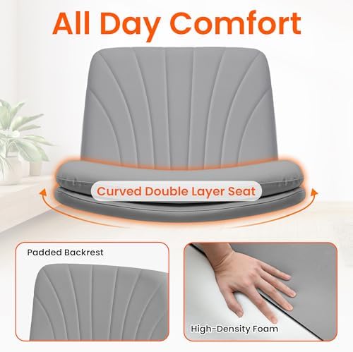 Orange Factory Criss Cross Chair, Wide Leather Vanity Desk Seat, Grey Pu - Image 3
