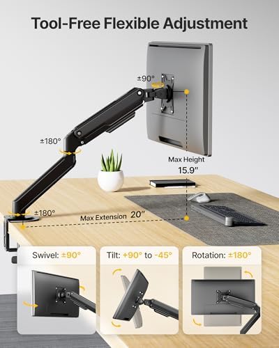 monTEK Single Monitor Arm, 17–32" Screen, Full Motion Adjustment,20 lbs - Image 3