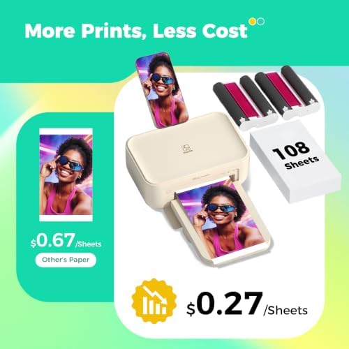 iDPRT 4×6 Photo Printer, Bundle 108 Sheets Photo Paper & 2 Ribbon Cassette, Photo Printer for iPhone & Android, Beige - Image 2
