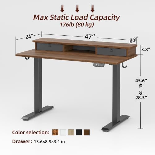 TIQLAB 48 * 24 inch Standing Desk with Two Drawers&Top Shelf, Black Walnut - Image 3