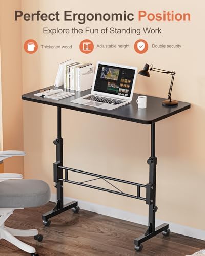 Small Standing Desk Adjustable Height,Mobile Stand Up Desk with Wheels - Image 3