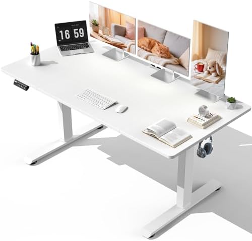 Veken 63"x28" Wider Large Standing Desk, Electric Height Adjustable, White by Veken