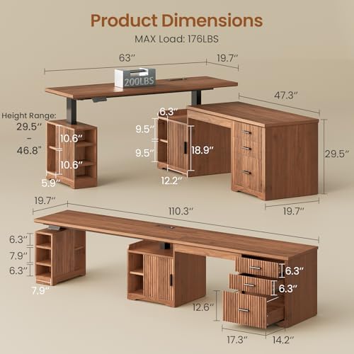 SEDETA Farmhouse L Shaped Standing Desk with Storage for Home Office, Brown - Image 2