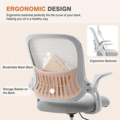 Sweetcrispy Home Office Chair, Mesh Office Chair, Lumbar Support, Grey - Image 5