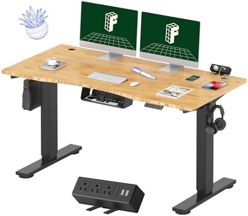 FLEXISPOT EN2 55"x28" Bamboo Electric Standing Desk with Power Strip Bundle by Unknown