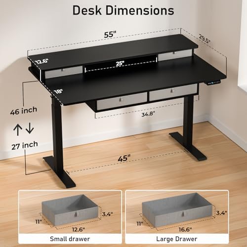 55 x 30 Inch Electric Standing Desk with 4 Drawers, Classic Black - Image 3