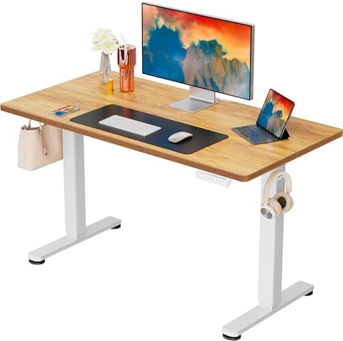 ErGear Height Adjustable Electric Standing Desk, 40 x 24 Inches Sit Stand up Desk, Memory Computer Home Office Desk, Light Vintage Brown by ErGear