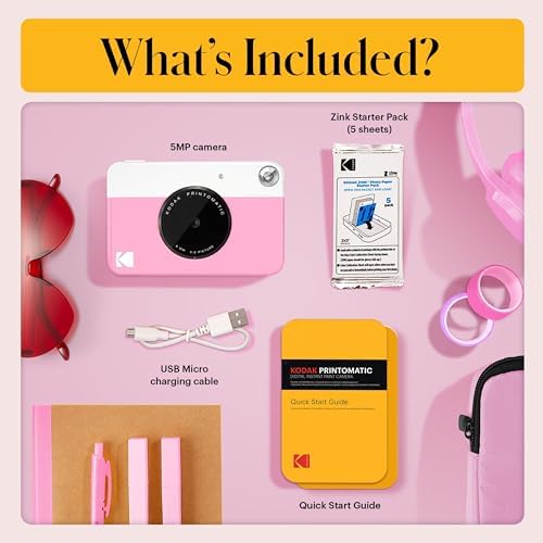 Kodak Printomatic Instant Camera (Pink) Gift Bundle + Zink Paper (20 Sheets) + Deluxe Case + 7 Fun Sticker Sets + Twin Tip Markers + Photo Album + Hanging Frames. - Image 3