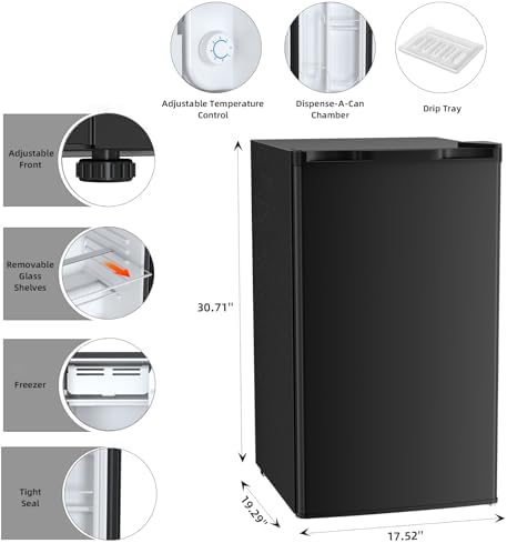 Antarctic Star Mini Compact Refrigerator with Freezer, 3.2 Cu.Ft. Single Door with Adjustable Thermostat,Removable Glass Shelves for Apartment/Dorm/Office,BLACK - Image 3