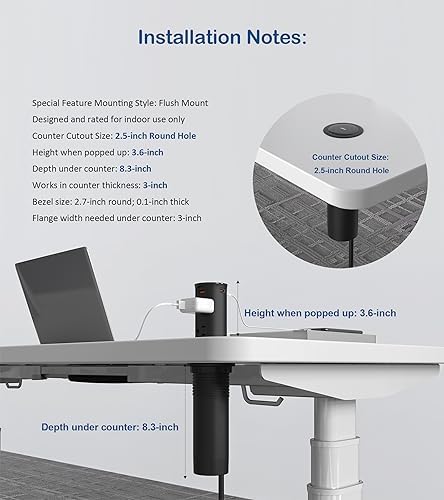 Jgstkcity Pop Up Outlet for Countertop,2.5in Hole,ETL Listed,Black - Image 4