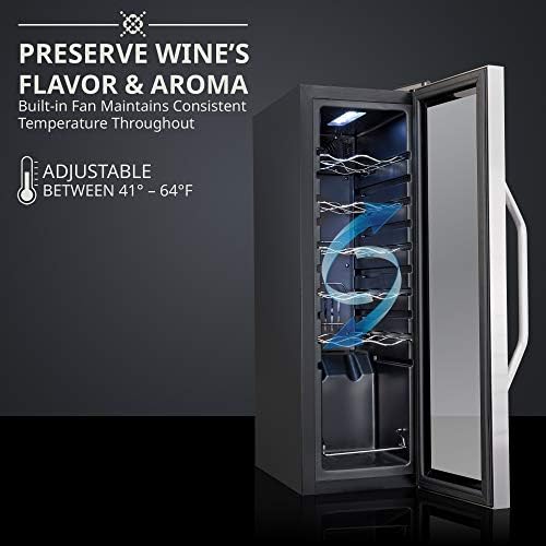 Ivation 12 Bottle Compressor Wine Cooler, Stainless Steel Fridge w/Lock - Image 2