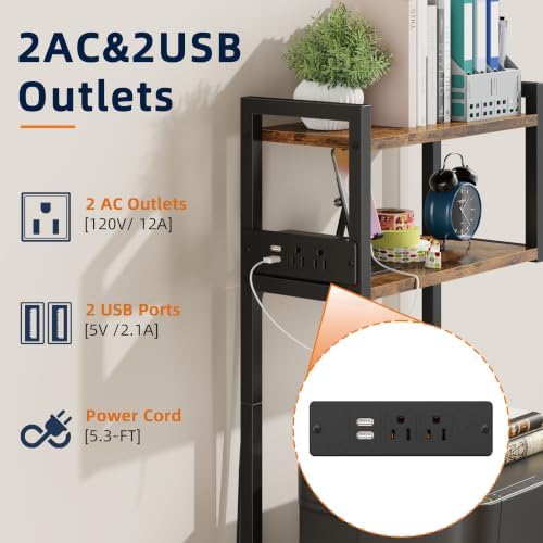 HIGDBFE 3 Drawer File Cabinet with Charging Station, 49''H Tall, 3-Tier Small Filing Cabinet for Home Office, 20''*15'' for Small Printer, Fabric Drawer, Printer Stand, Rustic Brown - Image 5