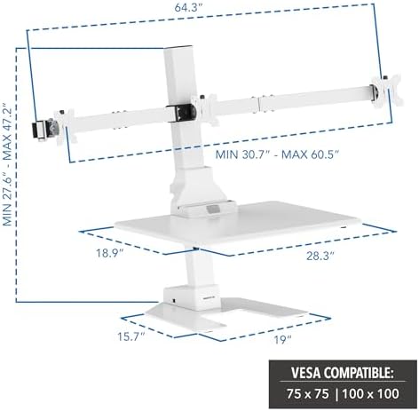 Mount-It! Triple Monitor Electric Standing Desk Converter - 3 Monitor Standing Desk is Height Adjustable, Sit-Stand Converting Desk for Home, Office Monitor Mounts Fits Screens up to 32" White - Image 3
