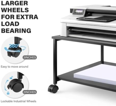 2-Tier Under Desk Printer Stand, 19.5" x 19.5" Large Rolling Printer Cart - Image 5