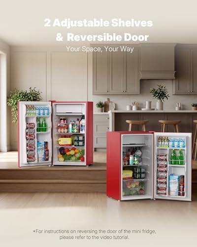 Upstreman 3.2 Cu.Ft Mini Fridge with Freezer, Red-BR321 - Image 5
