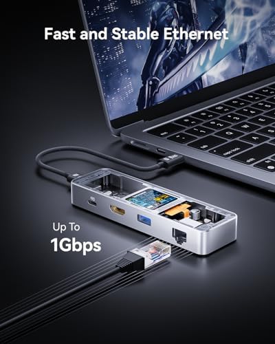 DOCKCASE Explorer Edition Visual Smart USB C Hub (6-in-1) with HDMI Port 4K@60Hz,Gigabit Ethernet,USB-C and 2 USB-A 5Gbps Data Ports, 100w PD Power Delivery, for MacBook Air/Pro, XPS, and More - Image 4