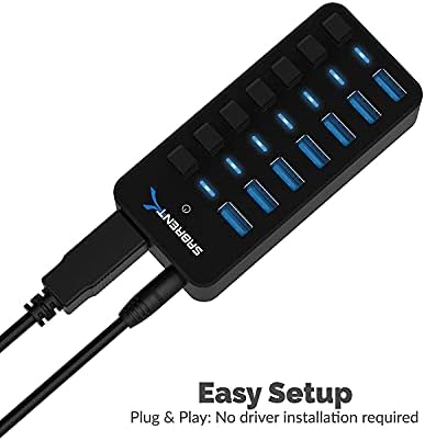 SABRENT 36W 7-Port Powered USB 3.0 Hub, Switches & LEDs (HB-BUP7) - Image 3