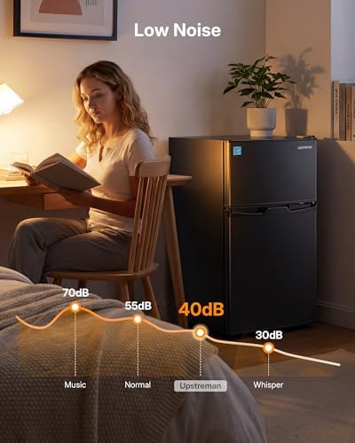 Upstreman 3.1 Cu.Ft Mini Fridge with Freezer, Double Door Small Refrigerator, Adjustable Thermostat, Energy Star Certified Low Noise Mini Refrigerator for Bedroom, Dorm, Apartment Black-TM31 - Image 6